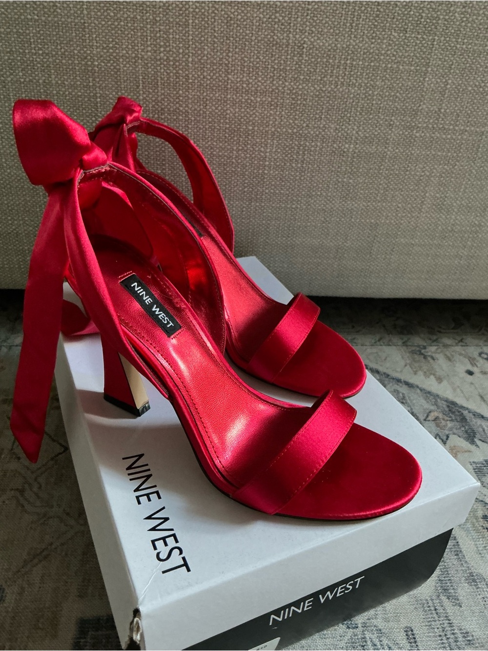 Nine West Kelsie2 Red Satin Tie-Heel